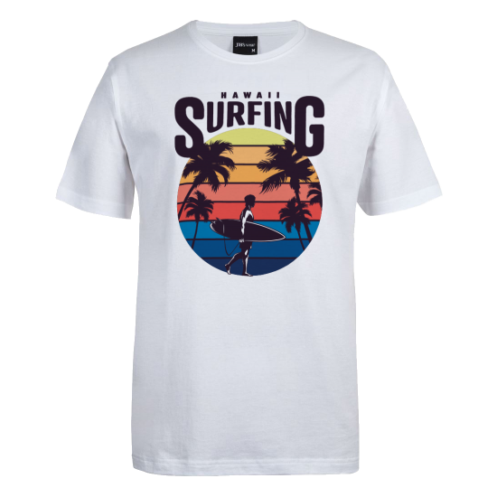 Sunset Surf Vibes: Hawaii Surfing Graphic Tee